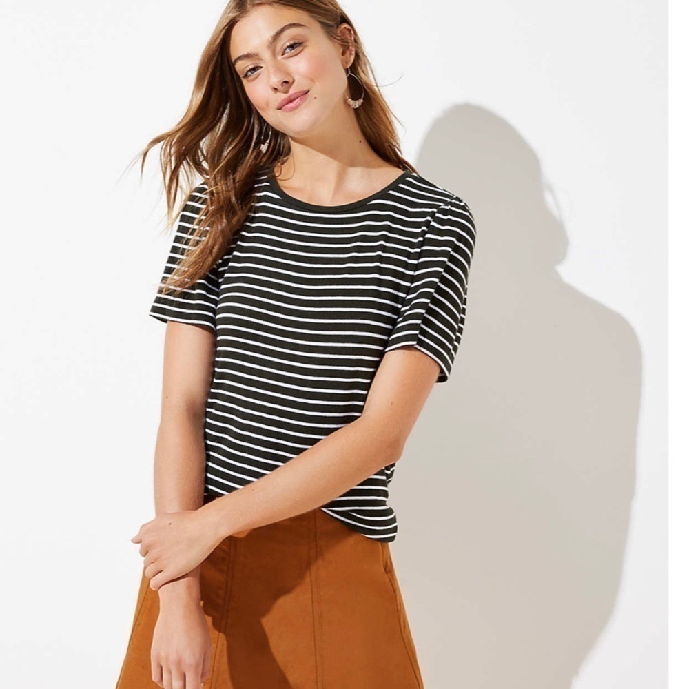 Loft NWT Striped Dark Caper Puff Short Sleeve Top Size M